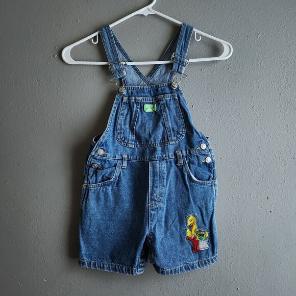 4T VTG Overall Bibs Sesame Street Shortall Shorts Boy Girl Toddler Denim Jeans - Picture 1 of 10
